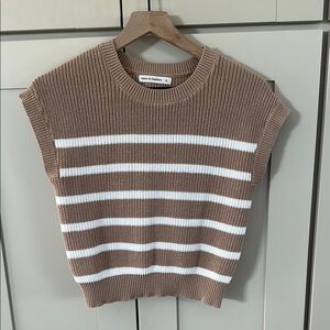 Moon & Madison Tan and White Striped Tank Top